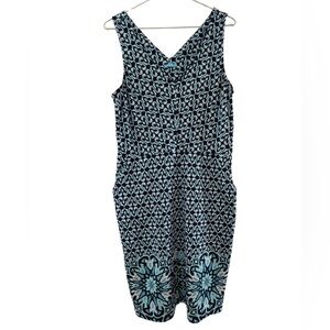 J. McLaughlin Sleeveless V-Neck Pocket Dress Catalina Cloth Blue White Medium